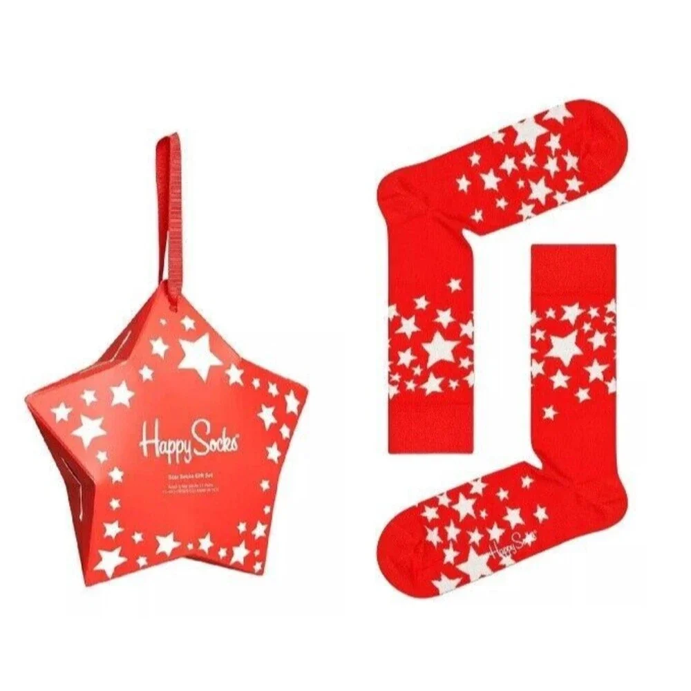 Happy Socks 1 Pack Red Star Crew Socks Gift Set Adult Size 8-12 Stars Christmas